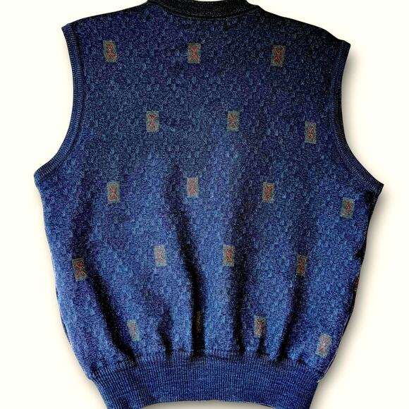 Vintage Woolmark Hiko 100% Wool Knit Buttoned Sweater Vest Men Size L Dark Navy - Picture 2 of 12